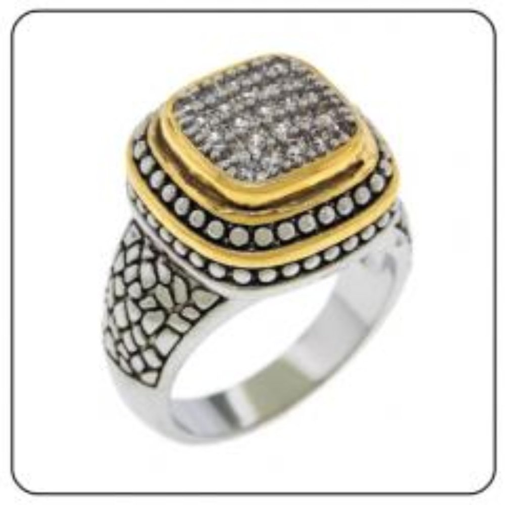 Cable Ring Cubic Zirconia two tone antique rhodium Silver 18kt Yellow Gold New